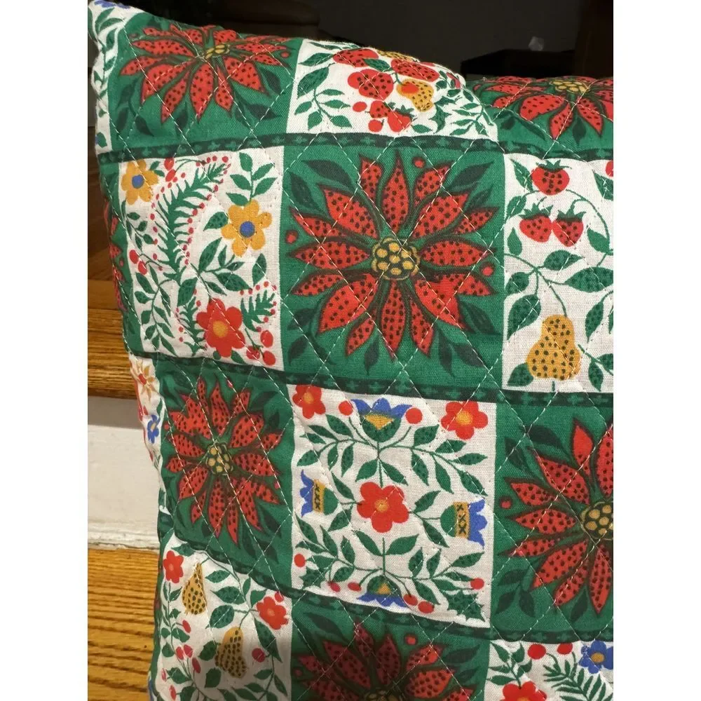 Vintage Cranston‎ Print Works Christmas Poinsettia Floral Patchwork Pillow 16x13